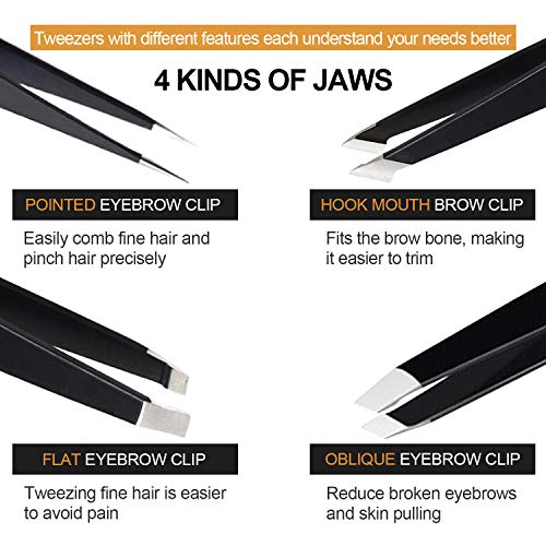 Kalolary 30Pcs Set de pinzas de tijeras para cejas, pinzas de cejas de acero inoxidable Kit de plantillas de cejas con cepillo, set de pinzas de gran precisión para cejas
