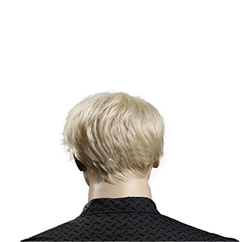 Kalyss Peluca para hombres de pelo corto lacio, peluca sintética rubia resistente al calor