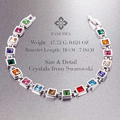 Kami Idea Regalos Dia de la Madre Pulseras Mujer Tenis Tous Mujer Joyeria Color del Arco Iris Swarovski Cristal Regalos para Mujer Mama Regalo Cumpleaños Pulseras de Amistad