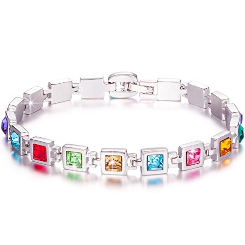 Kami Idea Regalos Dia de la Madre Pulseras Mujer Tenis Tous Mujer Joyeria Color del Arco Iris Swarovski Cristal Regalos para Mujer Mama Regalo Cumpleaños Pulseras de Amistad