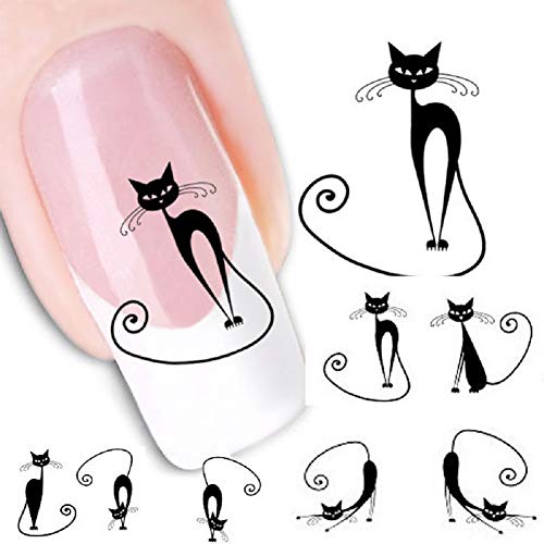 Kanggest. 3Pcs Gato Pegatinas de Uñas Moda Pegatinas de Uñas Francesas de Blanco Línea de Manicura Calcomanías Uña Falsa Arte de DIY Accesorios para Uso Profesional o Hogar