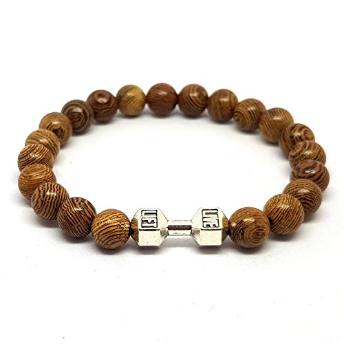 KARDINAL.WEIST Pulsera de Cuentas de Madera Natural con Cuentas Live Lift con Mancuernas, Brazalete de Yoga para Hombres y Mujeres (1 - haltera)
