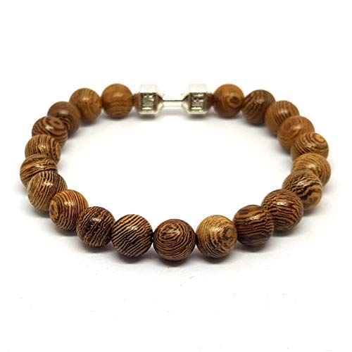 KARDINAL.WEIST Pulsera de Cuentas de Madera Natural con Cuentas Live Lift con Mancuernas, Brazalete de Yoga para Hombres y Mujeres (1 - haltera)