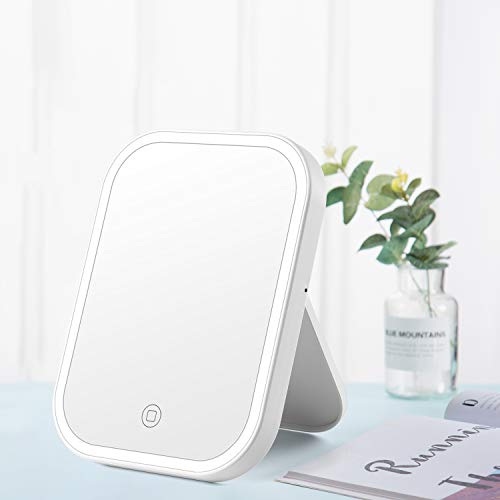 Kasimir Espejo Maquillaje con Luz LED Espejo de Maquillaje Táctil Ultra Alta Definición Profesional USB-Recargable-Espejo de Maquillaje de Viaje Pequeño y fácil de Transportar- Blanco