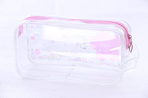 Kawaii LB-2008-1 Rosa Liquid Glitter Glitzer Japón Sakura flores cerezo transparente Pastel Schlampermäppchen Etui cosméticos bolsa Kawaii