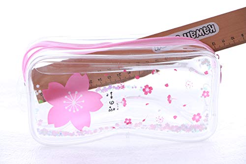 Kawaii LB-2008-1 Rosa Liquid Glitter Glitzer Japón Sakura flores cerezo transparente Pastel Schlampermäppchen Etui cosméticos bolsa Kawaii