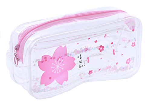 Kawaii LB-2008-1 Rosa Liquid Glitter Glitzer Japón Sakura flores cerezo transparente Pastel Schlampermäppchen Etui cosméticos bolsa Kawaii