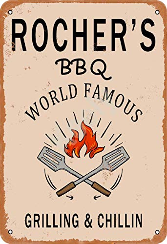 Keely Rocher'S BBQ World Famous Grilling & Chillin Metal Vintage Cartel de Chapa Decoración de la Pared 12x8 Pulgadas para cafeterías Restaurantes Pubs Hombre Cueva Decorativa