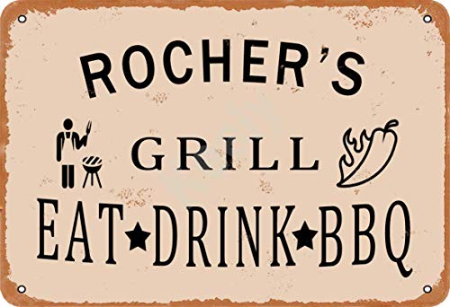 Keely Rocher'S Grill Eat Drink BBQ Metal Vintage Cartel de Chapa Decoración de la Pared 12x8 Pulgadas para Cafe Bares Restaurantes Pubs Hombre Cueva Decorativa