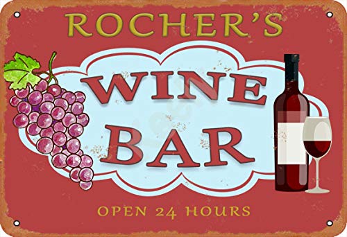 Keely Rocher'S Wine Bar Open 24 Hours Metal Vintage Cartel de Chapa Decoración de la Pared 12x8 Pulgadas para cafeterías Restaurantes Pubs Hombre Cueva Decorativa