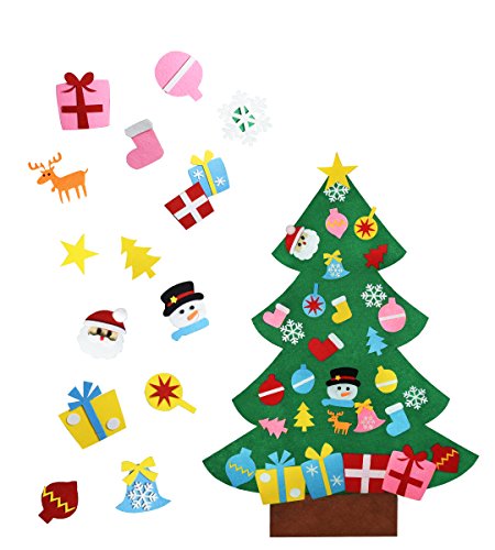 KEFAN Conjunto de árbol de Navidad de Fieltro, 0,9 m de Alto, para Colocar en Pared, con Adornos, Regalo navideño para niños, Manualidades para Decorar (A)