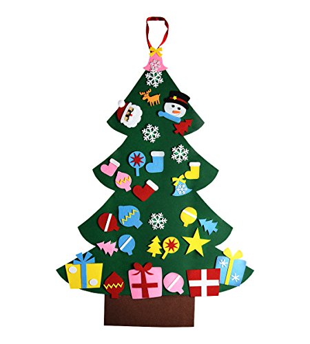KEFAN Conjunto de árbol de Navidad de Fieltro, 0,9 m de Alto, para Colocar en Pared, con Adornos, Regalo navideño para niños, Manualidades para Decorar (A)