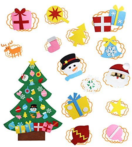 KEFAN Conjunto de árbol de Navidad de Fieltro, 0,9 m de Alto, para Colocar en Pared, con Adornos, Regalo navideño para niños, Manualidades para Decorar (A)