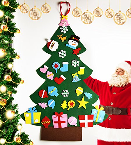 KEFAN Conjunto de árbol de Navidad de Fieltro, 0,9 m de Alto, para Colocar en Pared, con Adornos, Regalo navideño para niños, Manualidades para Decorar (A)
