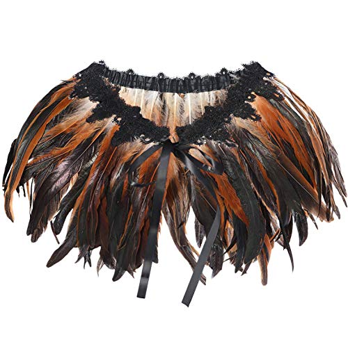 Keland - Bufanda para mujer, diseño de plumas naturales, color marrón