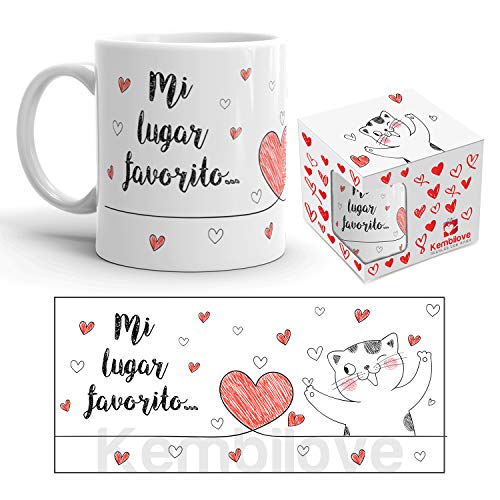 Kembilove Pack de 2 Tazas Parejas - Tazas de Regalo Mi Lugar Favorito es a tu Lado para Parejas, San Valentin, Aniversarios - Regalo Original Tazas para Novios y Novias San Valentín