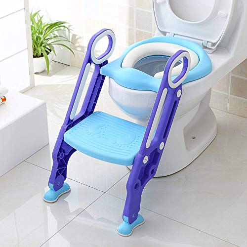 Keplin - Asiento de inodoro ajustable para bebé con escalón para niños y niñas (Morado)