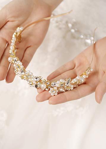 Kercisbeauty - Diadema dorada con un diseño de corona de reina adornada con perlas y diamantes de imitación, para bodas, bailes o fiestas