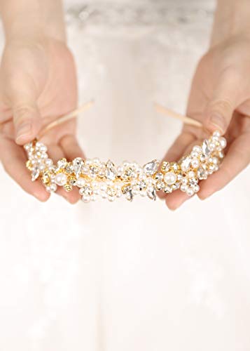Kercisbeauty - Diadema dorada con un diseño de corona de reina adornada con perlas y diamantes de imitación, para bodas, bailes o fiestas
