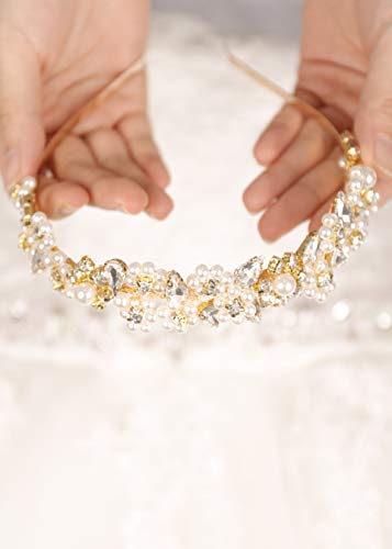 Kercisbeauty - Diadema dorada con un diseño de corona de reina adornada con perlas y diamantes de imitación, para bodas, bailes o fiestas