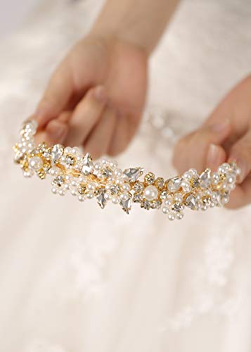 Kercisbeauty - Diadema dorada con un diseño de corona de reina adornada con perlas y diamantes de imitación, para bodas, bailes o fiestas