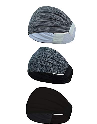 KEREITH 3 unidades de diadema deportiva para mujer, banda para el sudor, para ciclismo, correr, caminar, hombres y niñas, Talla única, wide headband in grey and black 3pack