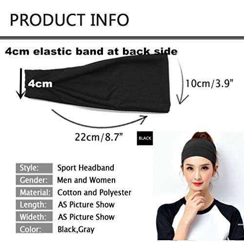 KEREITH 3 unidades de diadema deportiva para mujer, banda para el sudor, para ciclismo, correr, caminar, hombres y niñas, Talla única, wide headband in grey and black 3pack