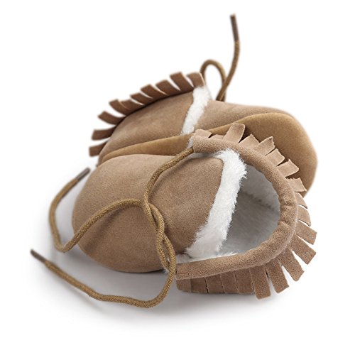 Kfnire zapatos de bebé, borla dulce de invierno con cordones zapatos calientes para bebé niña suela suave botas (4.3 pulgadas / 0-6 meses, caqui)