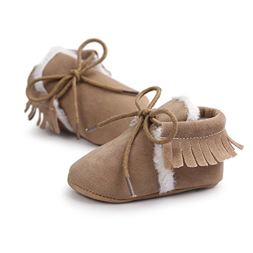 Kfnire zapatos de bebé, borla dulce de invierno con cordones zapatos calientes para bebé niña suela suave botas (4.3 pulgadas / 0-6 meses, caqui)