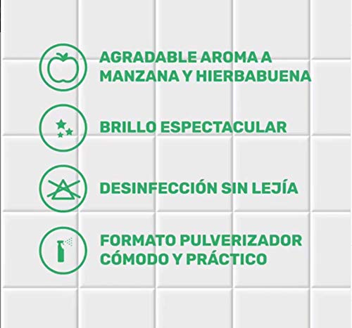 KH-7 Limpiador Baños y Desinfectante - Desinfección sin lejía - Aroma a manzana y hierbabuena - 4 Recipiente de 750 ml
