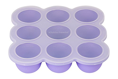 KIDDO FEEDO Recipiente para comida de bebé - Envase de silicona para congelar alimentos y papillas - 7 colores - Sin BPA - eBook gratis del autor/dietista - Púrpura