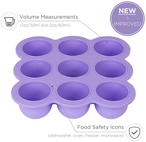 KIDDO FEEDO Recipiente para comida de bebé - Envase de silicona para congelar alimentos y papillas - 7 colores - Sin BPA - eBook gratis del autor/dietista - Púrpura
