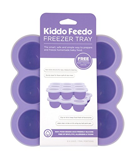 KIDDO FEEDO Recipiente para comida de bebé - Envase de silicona para congelar alimentos y papillas - 7 colores - Sin BPA - eBook gratis del autor/dietista - Púrpura