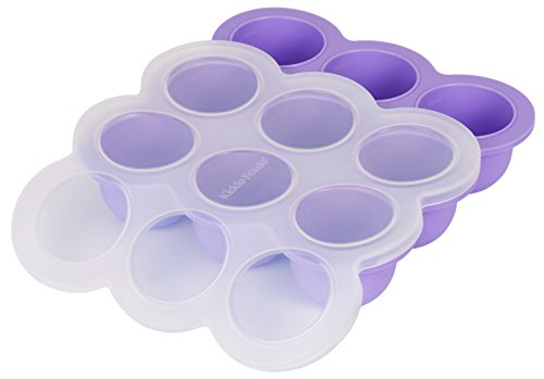 KIDDO FEEDO Recipiente para comida de bebé - Envase de silicona para congelar alimentos y papillas - 7 colores - Sin BPA - eBook gratis del autor/dietista - Púrpura
