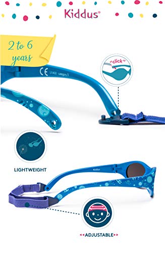 Kiddus Gafas de sol KIDS COMFORT para niña niño. A partir de 2 años. Filtro solar UV400. Banda ajustable y extraíble. Hechas de Goma. Resistentes a Impactos, Muy Flexibles.