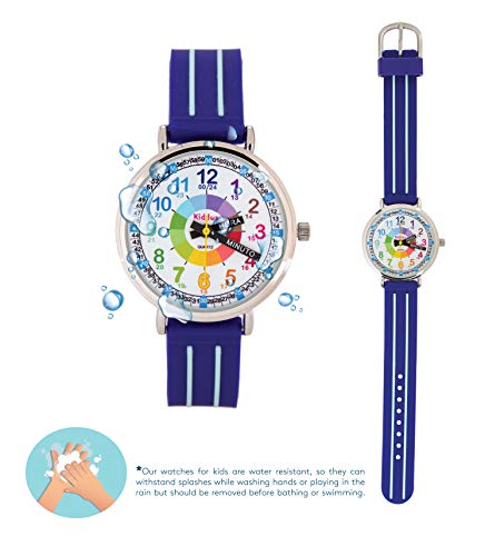 KIDDUS Reloj Educativo para niño, Chica, Chico. De Pulsera, analógico. Time Teacher fácil de Leer para Aprender la Hora. Ejercicios incluídos. Mecanismo de Cuarzo japonés. KI10309 Manillas escritas