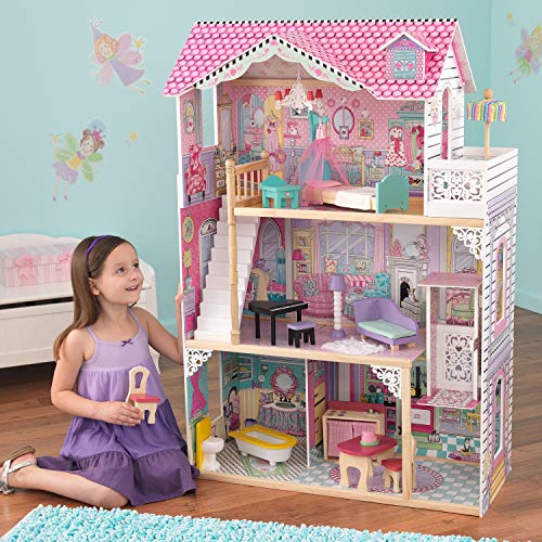 KidKraft 65079 Casa de muñecas de madera Annabelle para muñecas de 30 cm con 17 accesorios incluidos y 3 niveles de juego