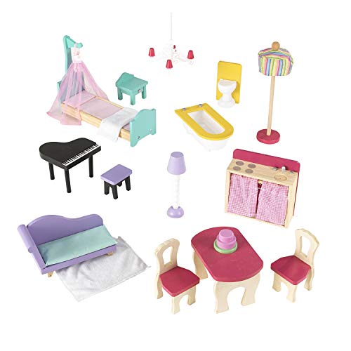 KidKraft 65079 Casa de muñecas de madera Annabelle para muñecas de 30 cm con 17 accesorios incluidos y 3 niveles de juego