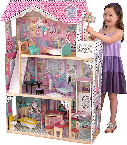 KidKraft 65079 Casa de muñecas de madera Annabelle para muñecas de 30 cm con 17 accesorios incluidos y 3 niveles de juego