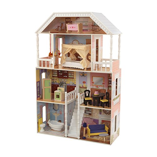 KidKraft- Savannah Casa de muñecas de madera con muebles y accesorios incluidos, 4 pisos, para muñecas de 30 cm , Color Blanco (65023)