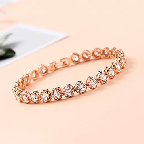 Kim Johanson AVA - Pulsera de Acero Inoxidable para Mujer con circonitas cúbicas engastadas en Oro Rosa, Incluye Bolsa de Regalo