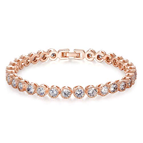 Kim Johanson AVA - Pulsera de Acero Inoxidable para Mujer con circonitas cúbicas engastadas en Oro Rosa, Incluye Bolsa de Regalo