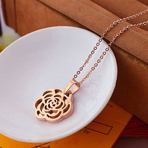Kim Johanson - Juego de Joyas de Acero Inoxidable para Mujer, Collar de Oro Rosa con Colgante y Pendientes, diseño de Flores, Incluye Bolsa de Regalo