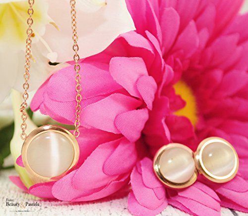 Kim Johanson - Juego de joyas de acero inoxidable para mujer con perla, collar de oro rosa con colgante, pendientes y pulsera, incluye bolsa de regalo