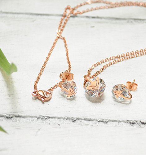Kim Johanson - Juego de Joyas de Acero Inoxidable para Mujer, diseño de Zorro en Oro Rosa, Collar con Colgante, Pendientes y Pulsera, Incluye Bolsa de Regalo