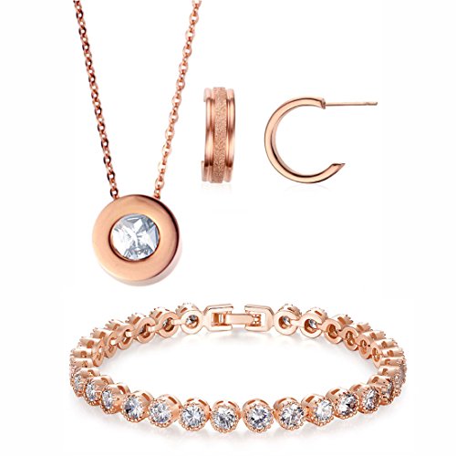 'Kim johanson Juego de joyas mujer acero inoxidable "Circle Of Love en Oro Rosa Collar Con Colgante, Pendientes & Pulsera Incluye regalo)