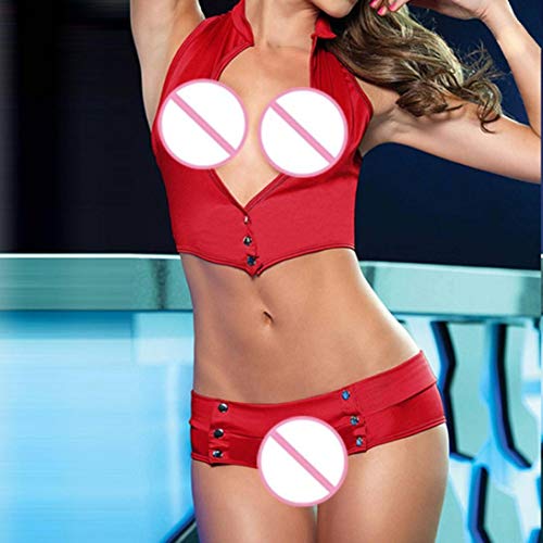 KIMODO Conjunto de 2 Piezas de Mujer Sexy Vendaje Clubwear Stripper Ropa Interior de Charol Mujeres Atractivas Tanga Sujetador