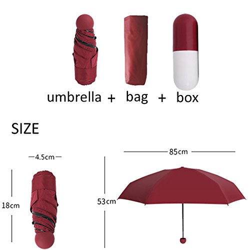 King Bomb Mini cápsula Paraguas súper Ligero pequeño Plegable con cápsula Caso Anti Ultravioleta Impermeable 5 Paraguas Plegable Viaje (Rosa)