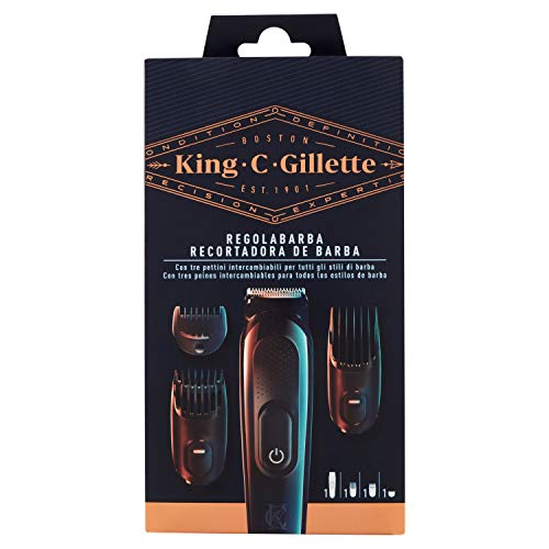 King C Gillette Kit de recortadora de barba inalámbrica para hombre con hojas siempre afiladas y 3 peines intercambiables