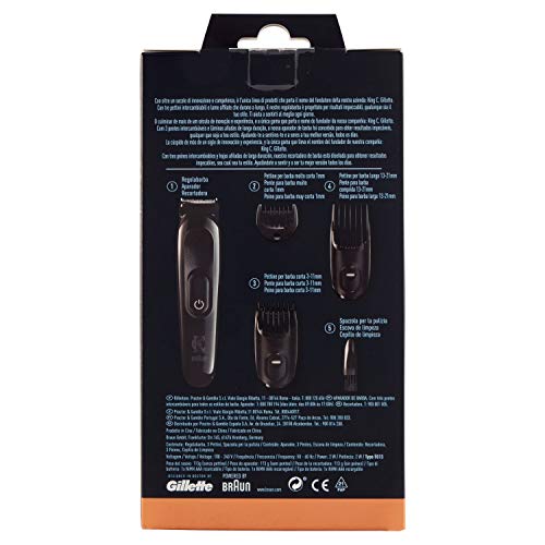 King C Gillette Kit de recortadora de barba inalámbrica para hombre con hojas siempre afiladas y 3 peines intercambiables